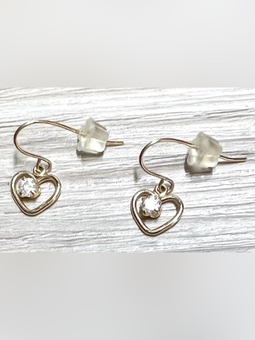 Vintage 14K Yellow Gold Designer Signed ZZ Heart Shaped Drop CZ Earrings
